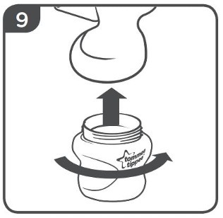manual breast pump how to assemble steps 1 through to 9 as listed below